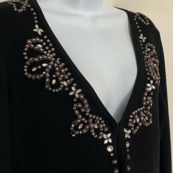 DD-70 BCBG MaxAzria NWT Black Beaded & Rhinestone Long Sleeve Cardigan Size M - Picture 4 of 15